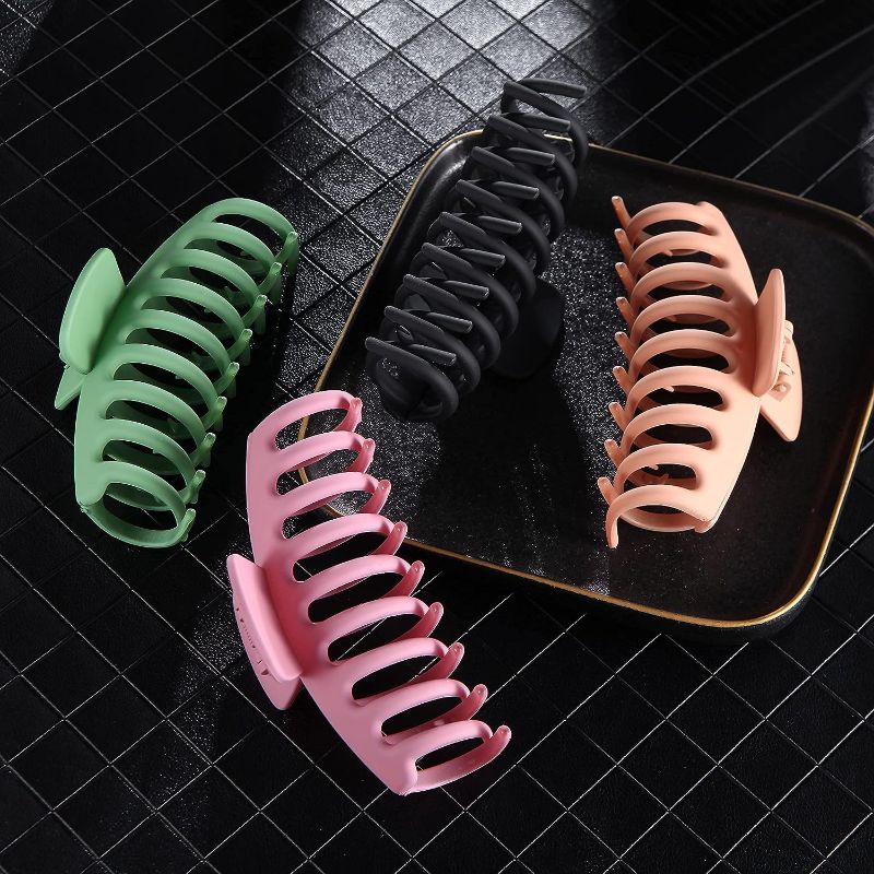 Photo 4 of SHALAC Large Hair Claw Clips for Thick Hair 4 PCS, Strong Hold Perfect for Women, Barrettes for Long Hair, Fashion Accessories for Girls, Hair Clamps Clip 4.4 Inch Big Hair Claw for Heavy Hair
