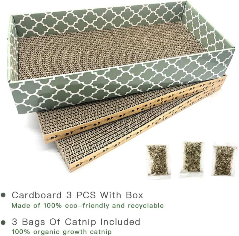 Photo 4 of Cat Scratcher Cardboard Scratching Pads Scratch Lounge Bed with Catnip 3PCS Reversible Corrugated Cardboard with Scratch Box

