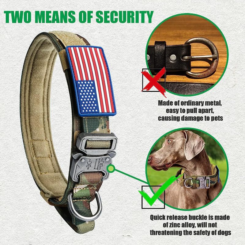 Photo 2 of Tactical Dog Collar Military Dog Collar Adjustable Nylon Dog Collar Heavy Duty Metal Buckle with Handle for Dog Training (Brown,L)
