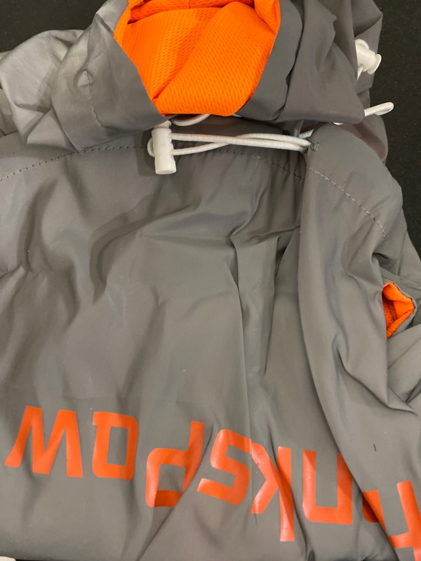 Photo 4 of Reflective Dog Raincoat - Waterproof Rain Jacket , Fully Reflective & Adjustable Pet Rain Poncho for Dogs -Grey/ Orange (XL)

