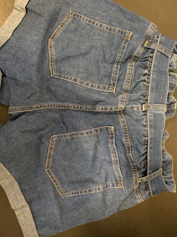 Photo 3 of Women's High Waist Denim Shorts Casual Classic Stretchy Folded Hem Belt Washed Summer Sexy Shorts Jeans
