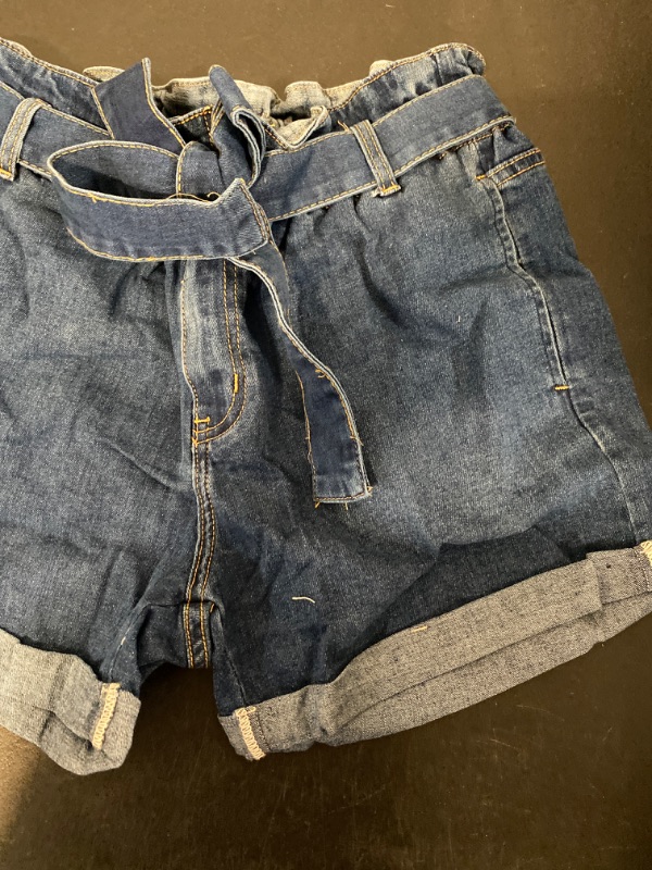 Photo 2 of Women's High Waist Denim Shorts Casual Classic Stretchy Folded Hem Belt Washed Summer Sexy Shorts Jeans
