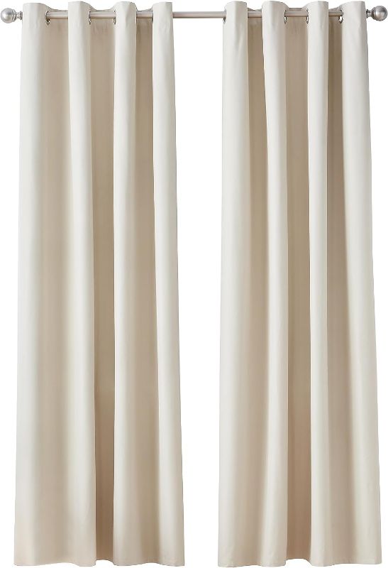 Photo 3 of Amazon Basics Room Darkening Blackout Window Curtain with Grommets, 52 x 84 Inches, Beige - Set of 2
