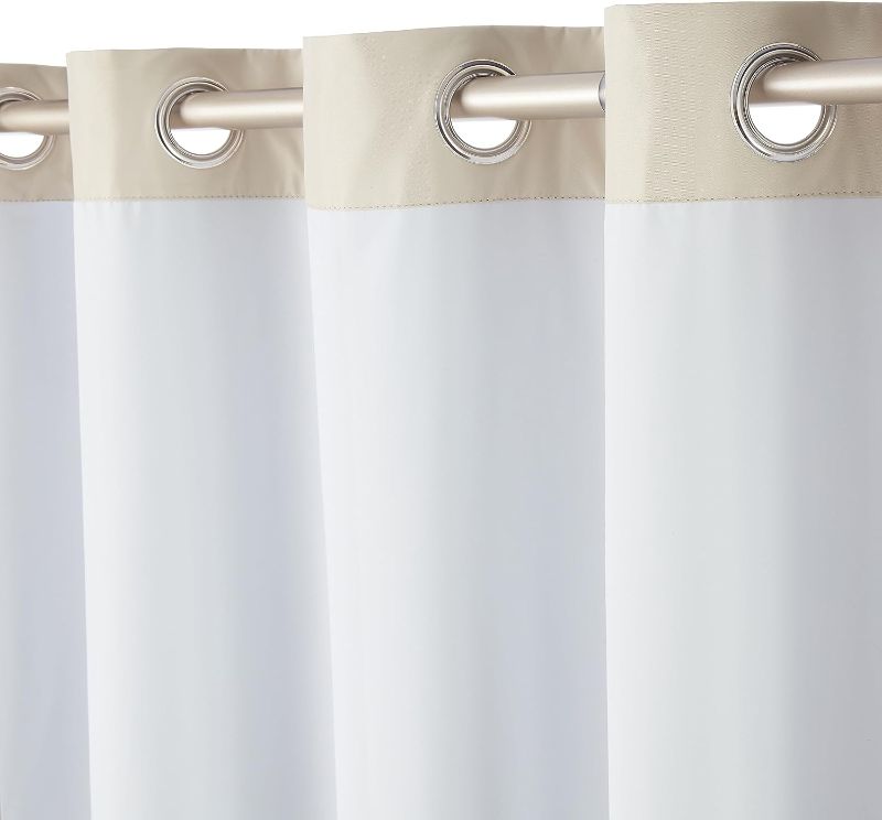 Photo 2 of Amazon Basics Room Darkening Blackout Window Curtain with Grommets, 52 x 84 Inches, Beige - Set of 2
