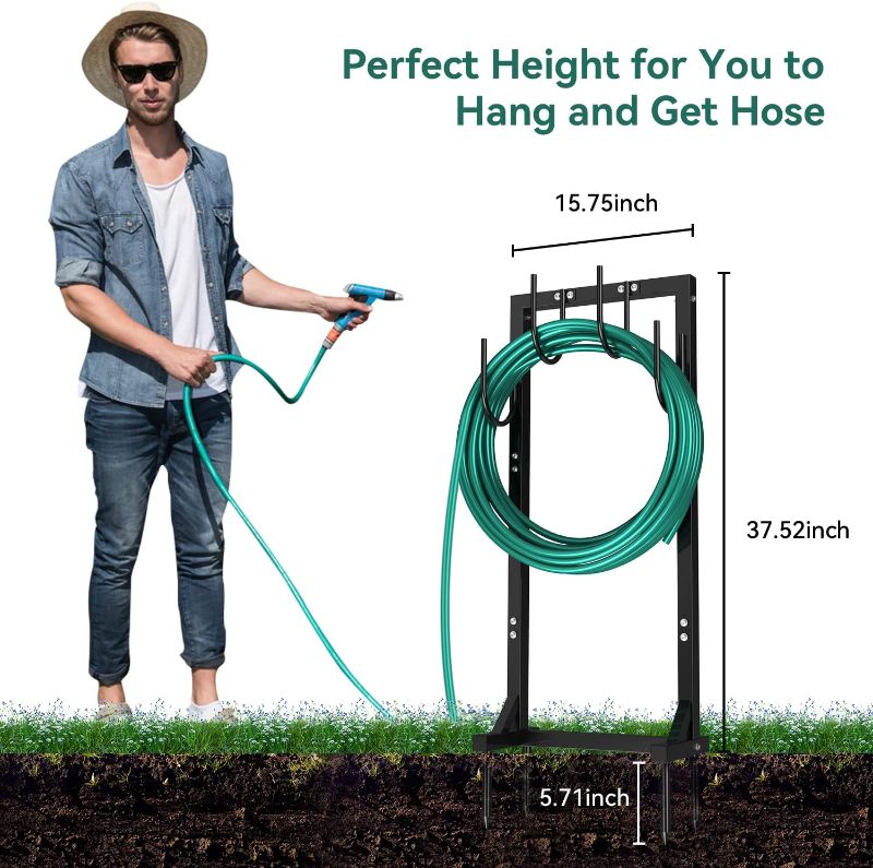 Photo 1 of Freestanding Garden Hose Holder Metal Hose Stand Detachable Water Hose Holders Decorative Storage Hose Stand Heavy Duty Hose Hanger Organizer For Outdoor Yard Black
