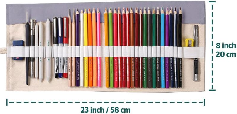 Photo 1 of 48 Slots Pencil Wrap Pencil Rolls, BetterJonny Pencil Parking Pocket Chart Pencil Dispenser Organizer Holder Canvas Fabric with Long Rope for Kids Teachers Classroom School Storage Supplies
