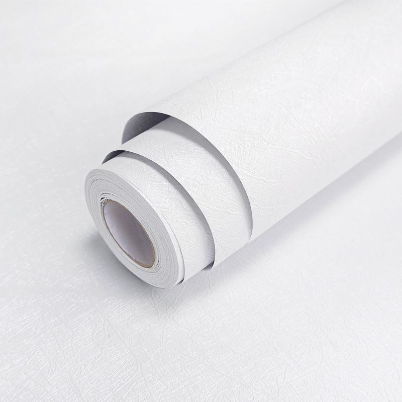 Photo 3 of White Peel and Stick Wallpaper White Contact Paper Silk Bathroom Wallpaper White Print Self Stick Wall Paper White Textured Wallpaper for Bedroom Living Room Decor Vinyl
