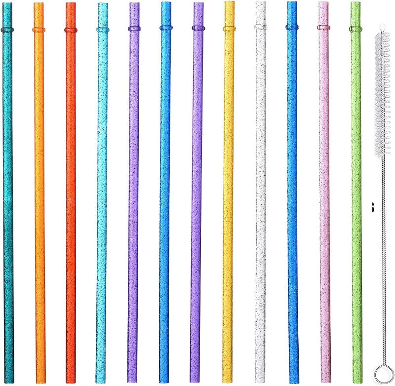 Photo 2 of ALINK 12-Pack Glitter Reusable Clear Plastic Straws, 11" Long Hard Tumbler Replacement Drinking Straws Stanley
