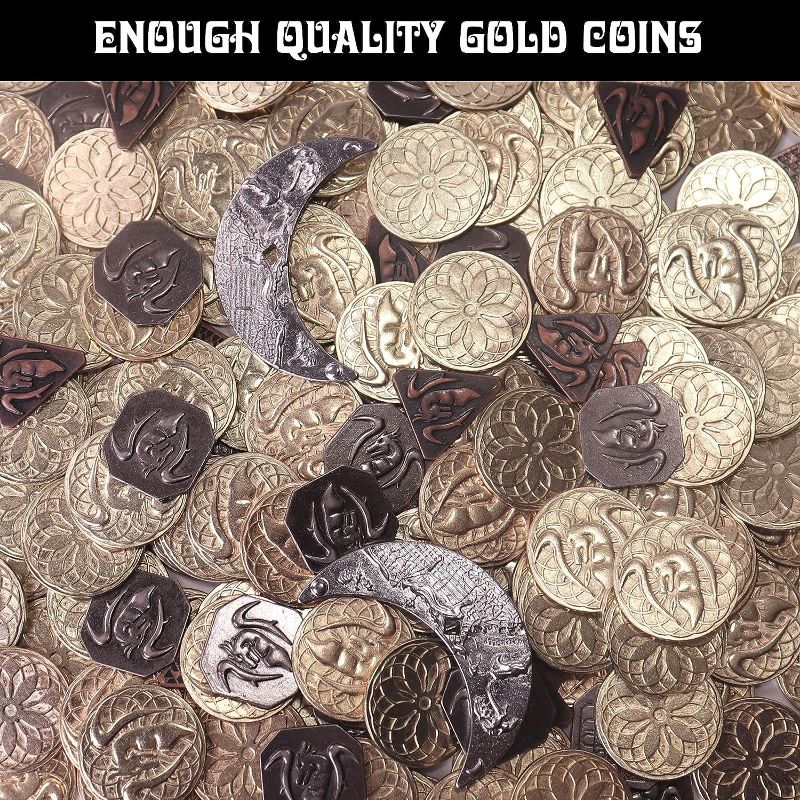 Photo 3 of Metal Fantasy Coins  Gold DND Coins for Board Game, Golden Game Tokens Store in The Coins Bag, DND Accessories for from New to Master, Retro Board Game Gifts for DM
