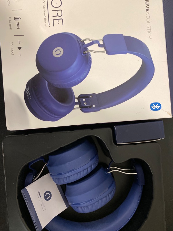 Photo 7 of MuveAcoustics CORE Over-Ear Headphones, Over-Ear Bluetooth Wireless, Soft On-Ear Cushion Earcups Foldable, 20H Playtime, HD Audio Deep Bass for Airplane Travel, PC Chromebook, Flapship Blue
