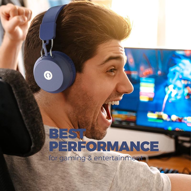 Photo 5 of MuveAcoustics CORE Over-Ear Headphones, Over-Ear Bluetooth Wireless, Soft On-Ear Cushion Earcups Foldable, 20H Playtime, HD Audio Deep Bass for Airplane Travel, PC Chromebook, Flapship Blue

