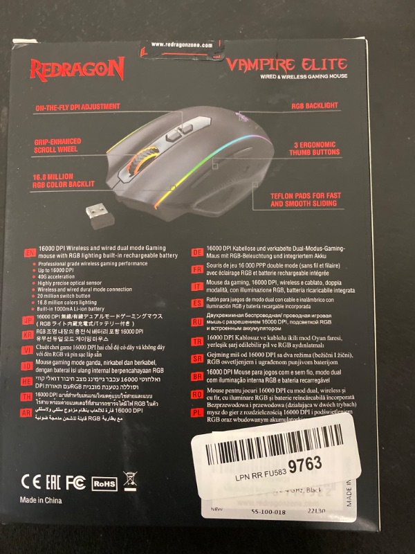 Photo 5 of Redragon Gaming Mouse, Wireless Mouse Gaming with RGB Backlit, 8000 DPI, PC Gaming Mice with Fire Button, Macro Editing Programmable Mouse Gamer,70Hrs for Windows/Mac, Rechargeable, Black, M910-KS
