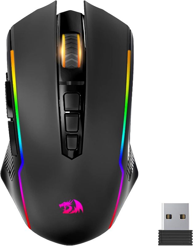 Photo 2 of Redragon Gaming Mouse, Wireless Mouse Gaming with RGB Backlit, 8000 DPI, PC Gaming Mice with Fire Button, Macro Editing Programmable Mouse Gamer,70Hrs for Windows/Mac, Rechargeable, Black, M910-KS
