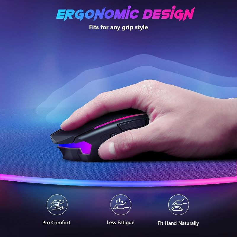 Photo 4 of Redragon Gaming Mouse, Wireless Mouse Gaming with RGB Backlit, 8000 DPI, PC Gaming Mice with Fire Button, Macro Editing Programmable Mouse Gamer,70Hrs for Windows/Mac, Rechargeable, Black, M910-KS
