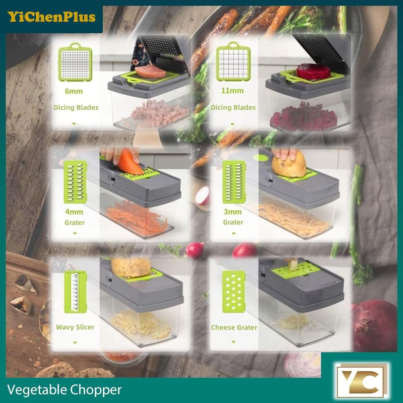 Photo 2 of Vegetable Chopper, Multifunctional ?? ?? ? Food Chopper, Onion Chopper, Kitchen Vegetable Slicer Dicer Cutter, Veggie Chopper With 8 Blades, Chopper With Container, One-Button Press to Clean
