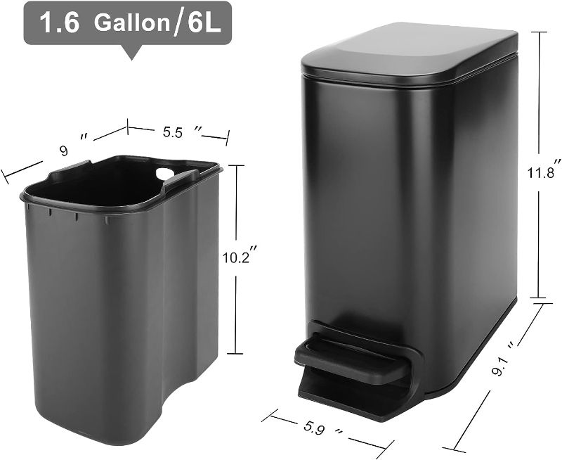 Photo 2 of Cesun Small Bathroom Trash Can with Lid Soft Close, Step Pedal, 6 Liter / 1.6 Gallon Stainless Steel Garbage Can with Removable Inner Bucket,...
