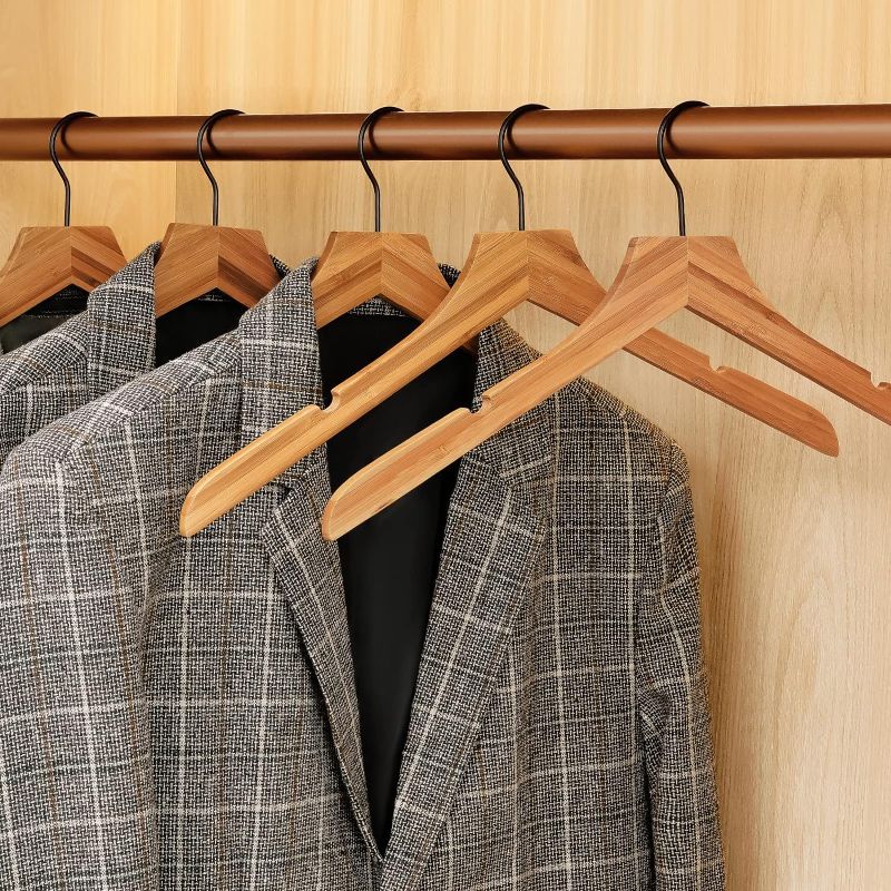 Photo 1 of TOPIA HANGER Bamboo Wooden Hangers, Clothes Hangers with Rotatable Black Hook and Smooth Cut Nothces, Set of 12 Durable and Slim Wood Hangers for Coats, Suits, Jackets, Sweaters, Dresses - CTS03
