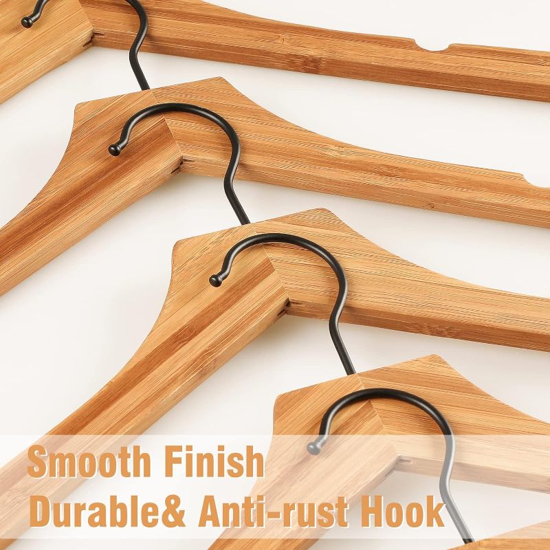 Photo 1 of TOPIA HANGER Bamboo Wooden Hangers, Clothes Hangers with Rotatable Black Hook and Smooth Cut Nothces, Set of 12 Durable and Slim Wood Hangers for Coats, Suits, Jackets, Sweaters, Dresses - CTS03
