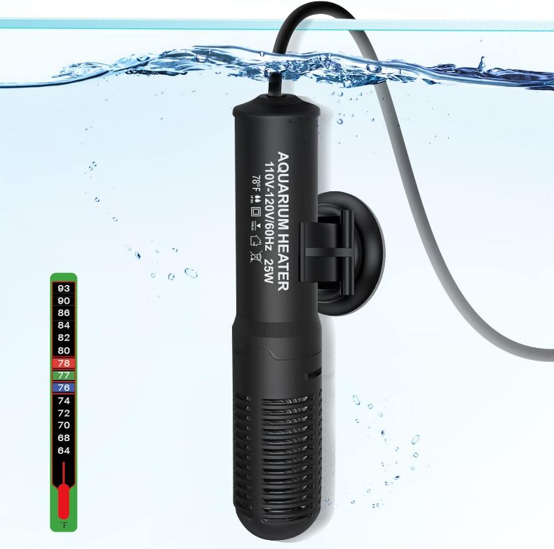 Photo 1 of Orlushy 25W Small Submersible Aquarium Heater, Constant Temperature Betta Fish Tank Heater of 78?for 1-6 Gallons Freshwater & Saltwater Tanks
