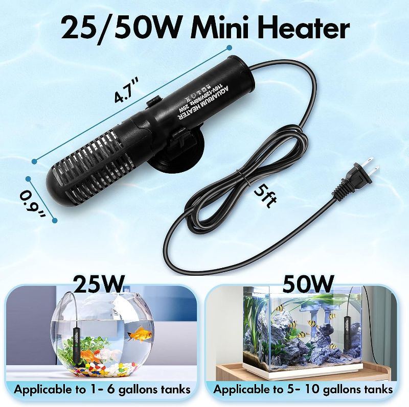 Photo 2 of Orlushy 25W Small Submersible Aquarium Heater, Constant Temperature Betta Fish Tank Heater of 78?for 1-6 Gallons Freshwater & Saltwater Tanks
