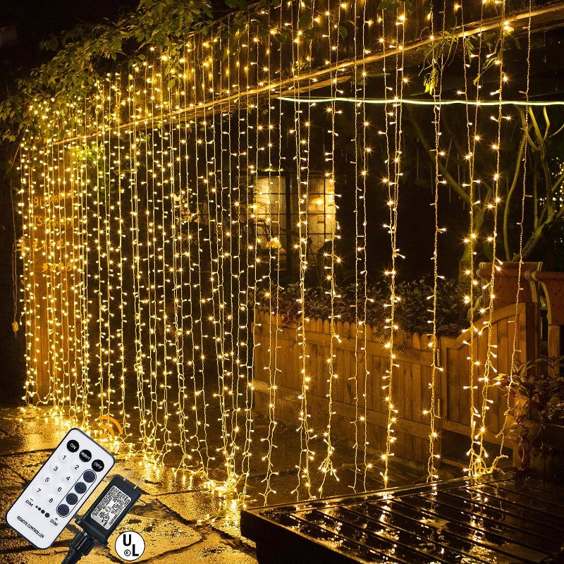 Photo 1 of MAGGIFT 304 LED Curtain String Lights, 9.8 x 9.8 ft, 8 Modes Plug in Fairy String Light with Remote Control, Christmas, Backdrop for Indoor Outdoor Bedroom Window Wedding Party Decoration, Warm White
