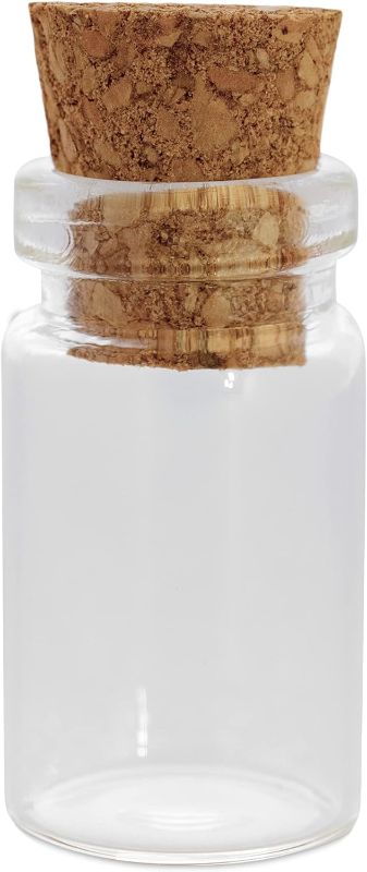 Photo 2 of Mini Tiny Clear Glass Jars Bottles with Cork Stoppers for Arts & Crafts, Projects, Decoration, Party Favors - Size: 18mm x 10mm Diameter (50 Pack)
