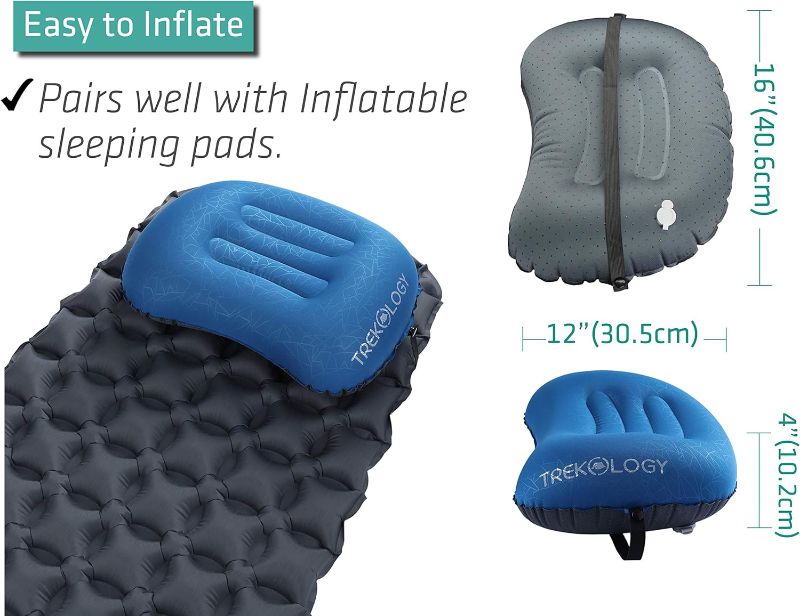 Photo 2 of TREKOLOGY Ultralight Inflatable Camping Travel Pillow - ALUFT 2.0 Compressible, Compact, Comfortable, Ergonomic Inflating Pillows for Neck & Lumbar Support While Camp, Hiking, Backpacking
