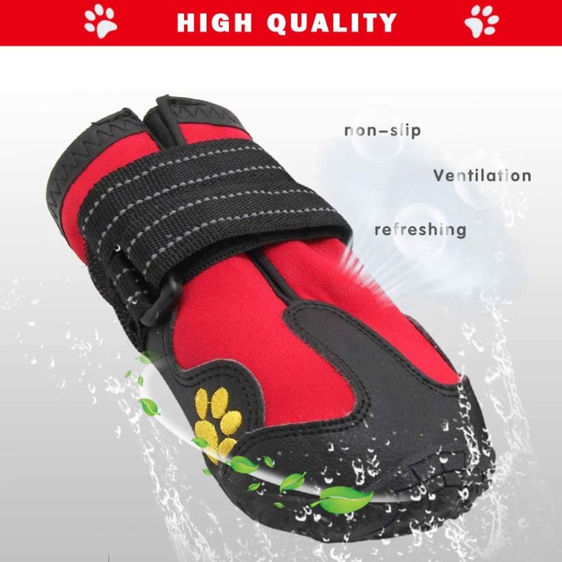 Photo 3 of PK.ZTopia Dog Boots, Waterproof Dog Boots, Dog Rain Boots,Dog Booties with Reflective Rugged Anti-Slip Sole and Skid-Proof,Outdoor Dog Shoes for Medium to Large Dogs (Black-Red 4PCS).
