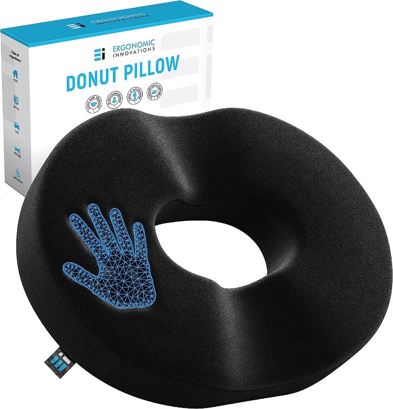 Photo 1 of Ergonomic Innovations Donut Pillow for Tailbone Pain Relief and Hemorrhoids, Donut Cushion for Pregnancy and After Surgery Sitting Relief, Seat Cushion for Desk Chair, Tailbone Office Chair Cushion
