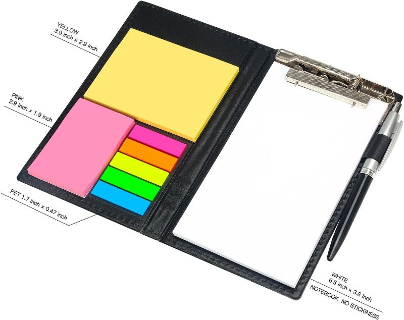 Photo 3 of Sticky Notes Notebooks Colored Page Markers Bundle Set, Rectangular Notes and Index Tabs Flags Organizer, W/ Fashion Ballpoint Pen, Leather Look Design Holder,Office and Teacher Gift.YISEEK
