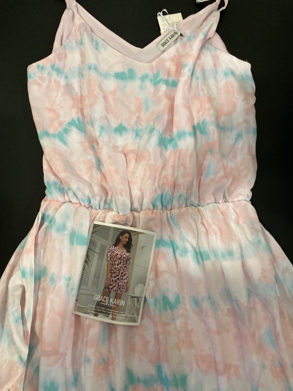 Photo 3 of Grace Karin Pink and Blue Sleeveless Stretch Dress Size L Pink Tie Dye Pattern
