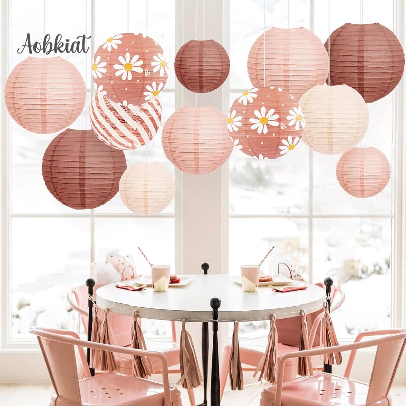 Photo 2 of AOBKIAT Decorations Paper Lanterns Kit, 12 PCS Rose Gold Round Lanterns for Wedding Engagement Anniversary Bridal Shower Baby Shower Bachelorette Birthday Party
