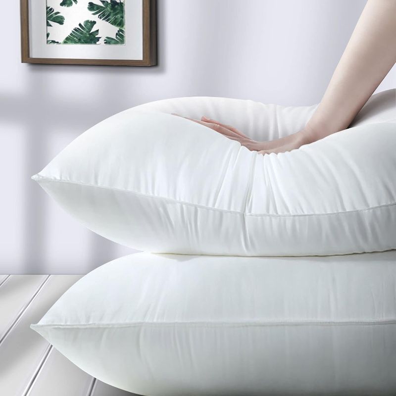 Photo 1 of MENGT Throw Pillow Set of 2 Ultra-Soft Hypoallergenic Square Couch Pillows with Polycotton Filling for Bed, Sofa, Sleeping, Decorating(White)
