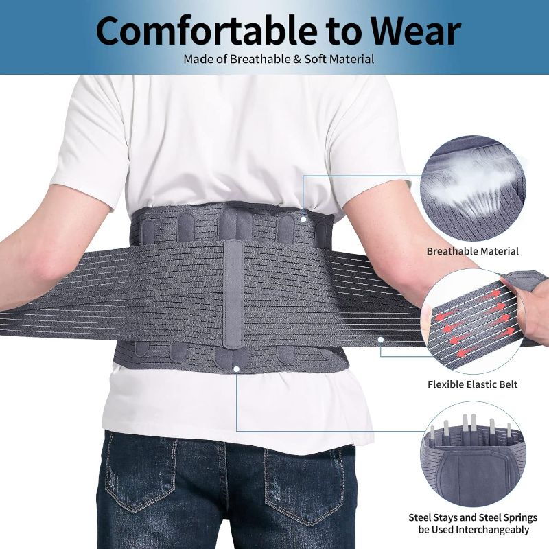 Photo 3 of KDD Lumbar Support Belt for Women and Men with 12 Stays, Extra-Wide Back Support Belt, Adjustable Back Brace for Lower Back Pain Relief(Large, Fits Waist Size 39.3-51.1 inch)
