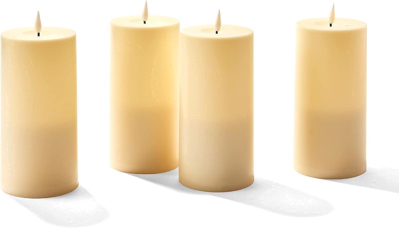 Photo 2 of LampLust Outdoor Ivory Flameless Candles with Timer Waterproof - 4 Pack, 3x6 LED Pillar Set, Patio Decor, Battery Operated, Realistic Flickering Light, Remote & Timer Included
