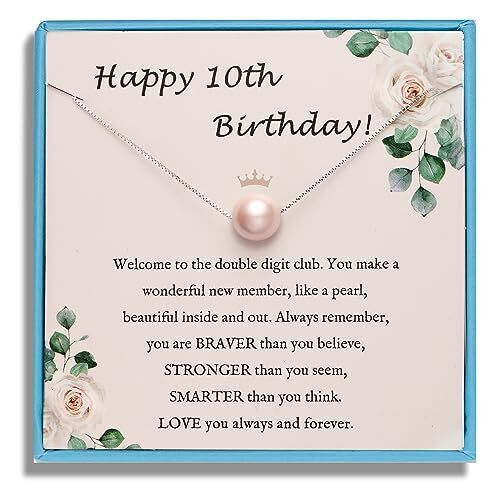 Photo 1 of Sereney 10th Birthday Gifts for Girls S925 Sterling Silver Pink Pearl Necklac...
