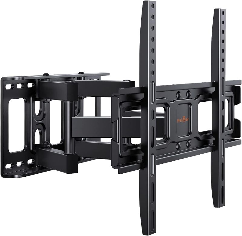 Photo 1 of Perlegear TV Wall Mount Bracket Full Motion for 26-65 Inch LED, LCD, OLED Flat Curved TVs, TV Mount with Dual Swivel Articulating Arms Extension Tilt Rotation, Max VESA 400x400mm Fits 12/16" Wood Stud
