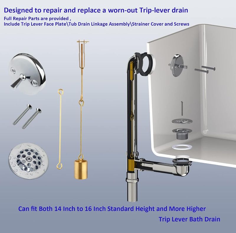 Photo 2 of Tub Drain Linkage Assembly with Trip Lever and Strainer Done Cove, Fit for Trip Lever Bath Tub Waste and Overflow Drain by Artiwell
