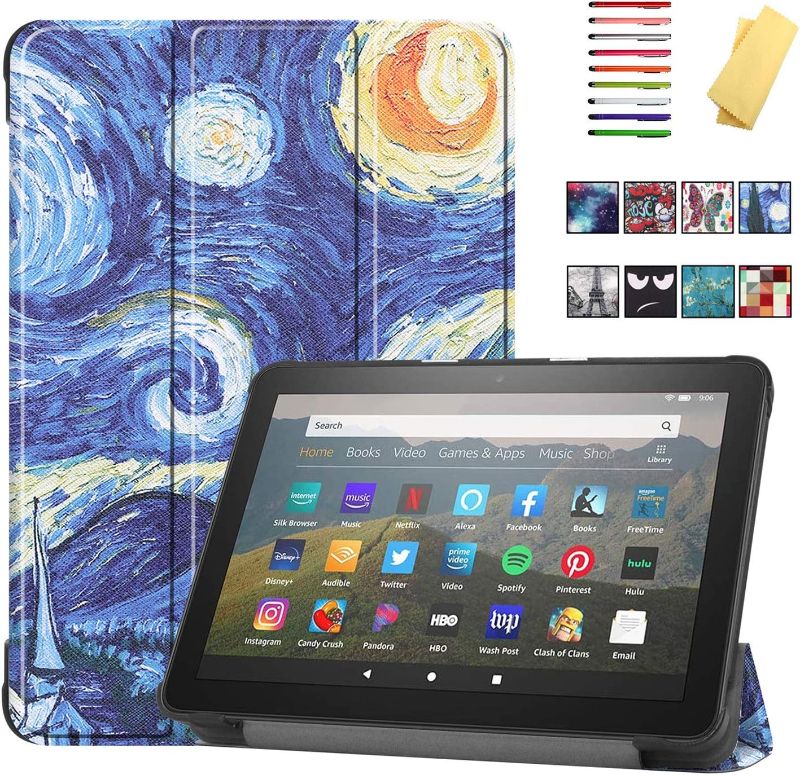 Photo 2 of UUcovers for 8" All-New Kindle Fire HD 8 Tablet 2020 (10th Gen) and Fire HD 8 Plus Case (10th Generation, 2020 Release) Folio Stand PU Leather Trifold Cover with Auto Sleep/Wake,Starry Night Van Gogh

