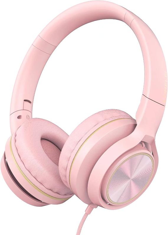 Photo 1 of LORELEI S9 Wired Headphones with Microphone for School?On-Ear Kids Headphones for Girls Boys?Folding Lightweight and 3.5mm Audio Jack Headset for Phone, Ipad?Tablet, PC, Chromebook (Pearl Pink)
