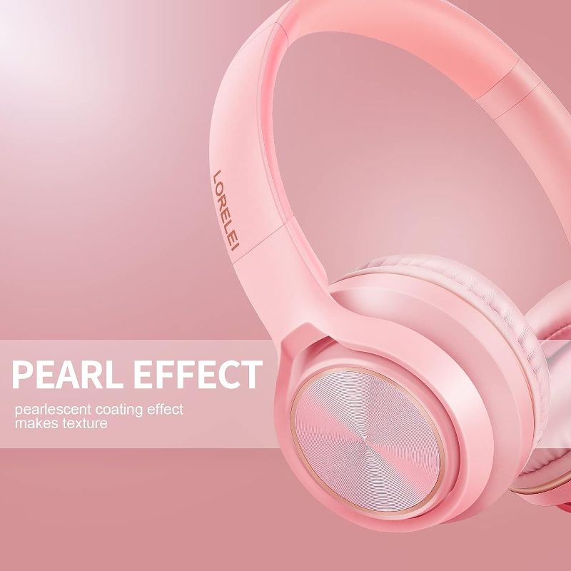 Photo 2 of LORELEI S9 Wired Headphones with Microphone for School?On-Ear Kids Headphones for Girls Boys?Folding Lightweight and 3.5mm Audio Jack Headset for Phone, Ipad?Tablet, PC, Chromebook (Pearl Pink)
