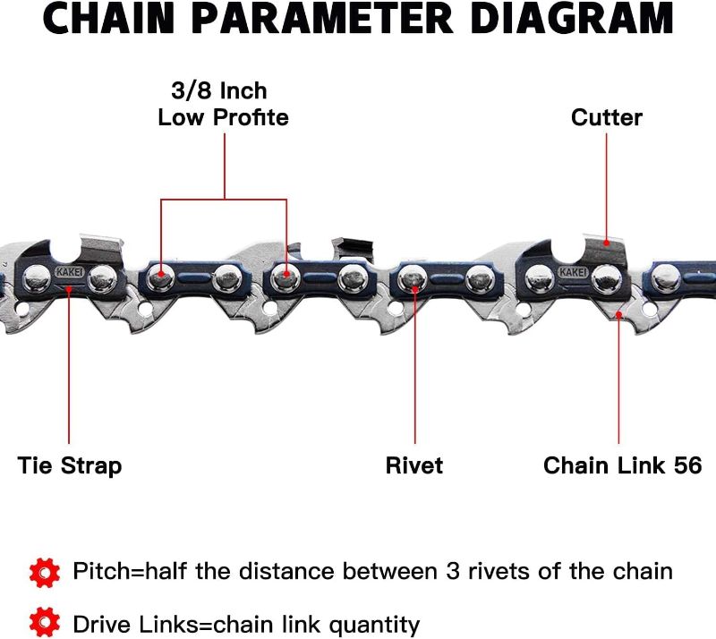 Photo 3 of KAKEI 16 Inch Chainsaw Chain 3/8" LP Pitch, 050" Gauge, 56 Drive Links Fits Craftsman, Poulan, Ryobi, Echo, Greenworks and More, S56 (3 Chains)
