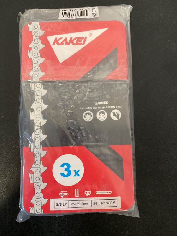Photo 4 of KAKEI 16 Inch Chainsaw Chain 3/8" LP Pitch, 050" Gauge, 56 Drive Links Fits Craftsman, Poulan, Ryobi, Echo, Greenworks and More, S56 (3 Chains)
