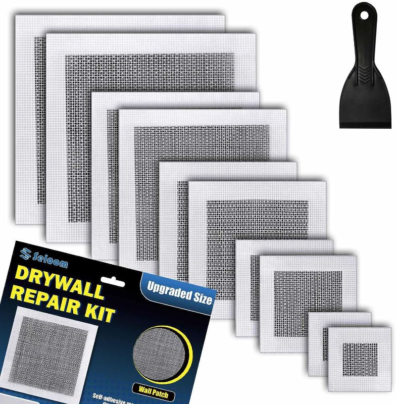 Photo 1 of Seloom Drywall Patch Kit Upgraded Size, 2/4/6/8/10 Inch Drywall Repair Kit Large Hole, Self Adhesive Fiberglass Wall Patch Repair Kit with Scraper, Dry Wall Quick Repair for Damaged Drywall Ceiling
