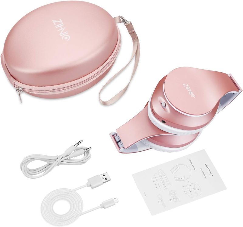 Photo 2 of ZIHNIC Bluetooth Headphones Over-Ear, Foldable Wireless and Wired Stereo Headset Micro SD/TF, FM for Cell Phone,PC,Soft Earmuffs &Light Weight for Prolonged Wearing(Rose Gold)
