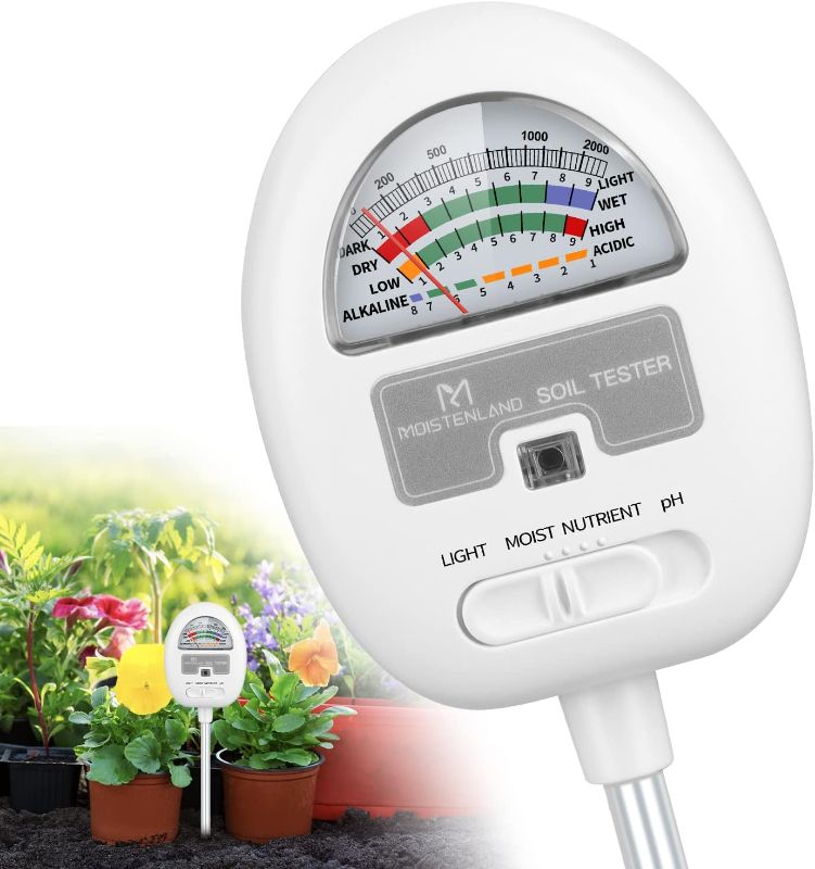 Photo 1 of [Upgraded] Soil Moisture Meter, 4-in-1 Soil pH Tester, Soil Moisture/Light/Nutrients/pH Meter for Gardening, Lawn, Farming, Indoor & Outdoor Plants Use, No Batteries Required (Light Green)
