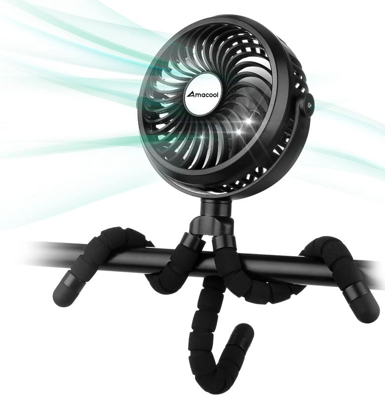 Photo 1 of GAIATOP- Battery Operated Stroller Fan Flexible Tripod Clip On Fan with 3 Speeds and Rotatable Handheld Personal Fan for Car Seat Crib Bike Treadmill (Black)
