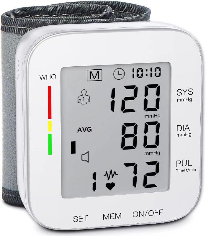Photo 1 of MMIZOO Wrist Blood Pressure Monitor Bp Monitor Large LCD Display Blood Pressure Machine Adjustable Wrist Cuff 5.31-7.68inch Automatic 99x2 Sets Memory with Carrying Case for Home Use (W1681)
