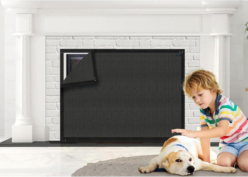 Photo 1 of FCSOTSPS Fireplace Cover, 39" W X 32" H Black Indoor Fireplace Draft Stopper, Fireplace Blanket for Save Energy in Summer & Winter, Toddler Baby and Pet Safe Fireplace Guard (PU Leather)
