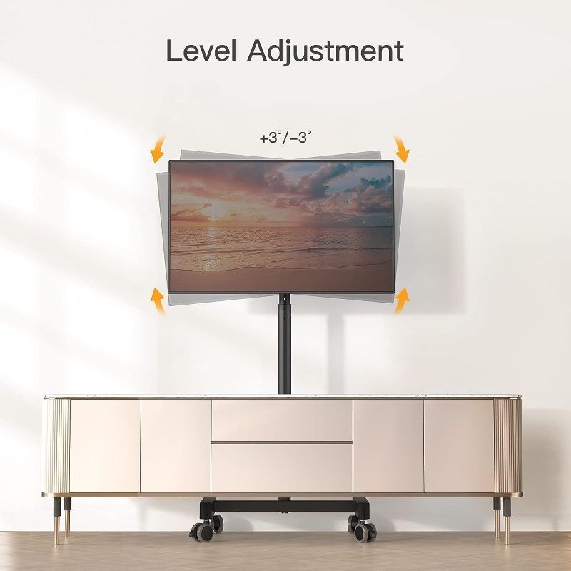 Photo 3 of Perlegear Mobile TV Cart, Rolling TV Stand for 13-50 inch TVs with 30° Tilt Universal TV Cart for LED/LCD/OLED TV Height Adjustable Floor TV Stand Holds 44lbs Portable Monitor Stand Max VESA 200x200mm
